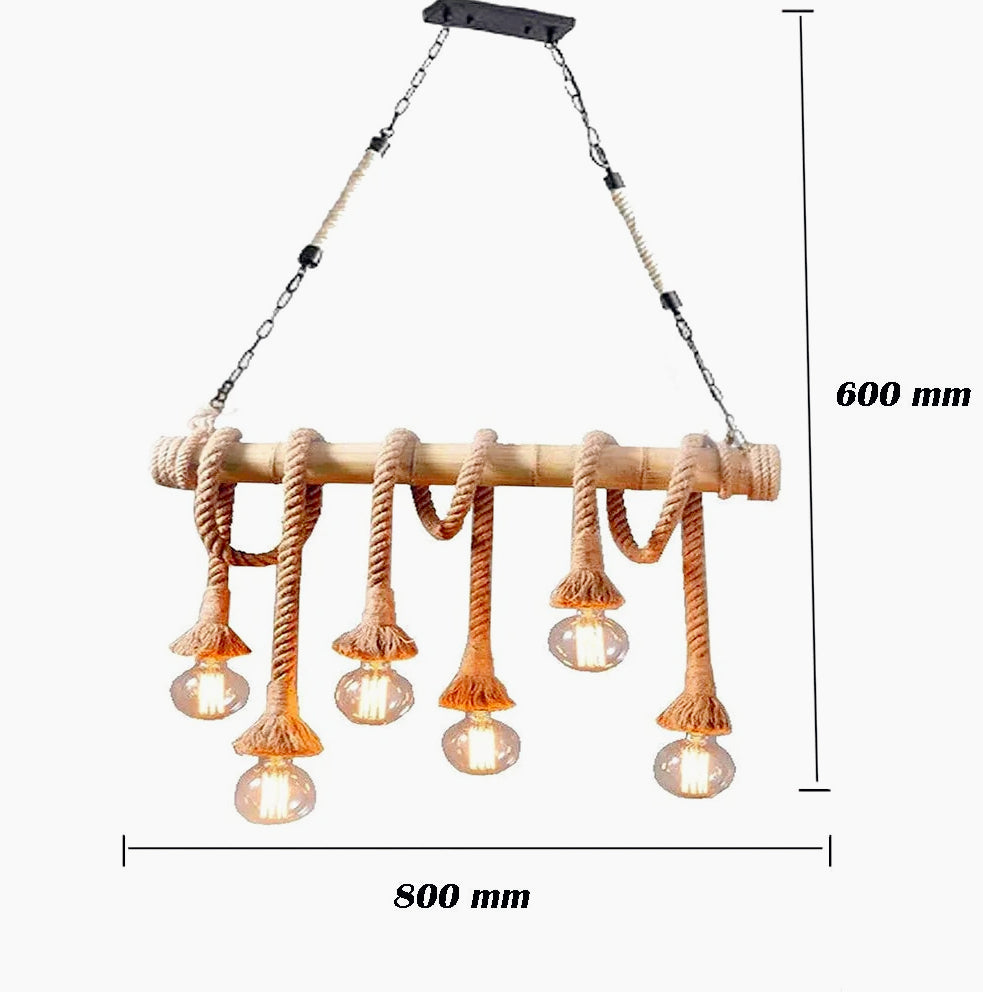 Lampadario a sospensione in corda di canapa – 6 portalampada E27 - ambraled
