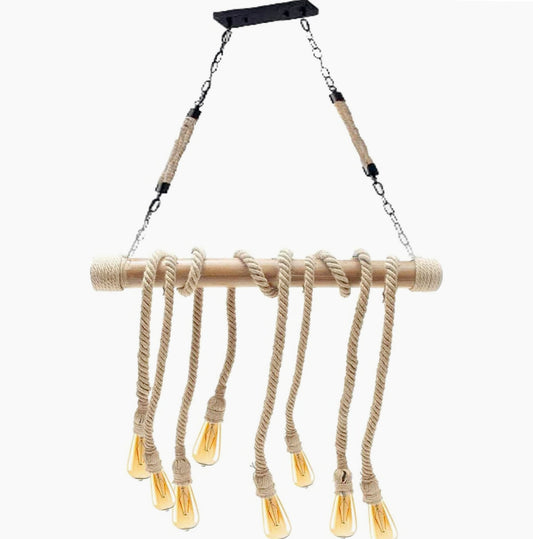Lampadario a sospensione in corda di canapa – 8 portalampada E27 - ambraled