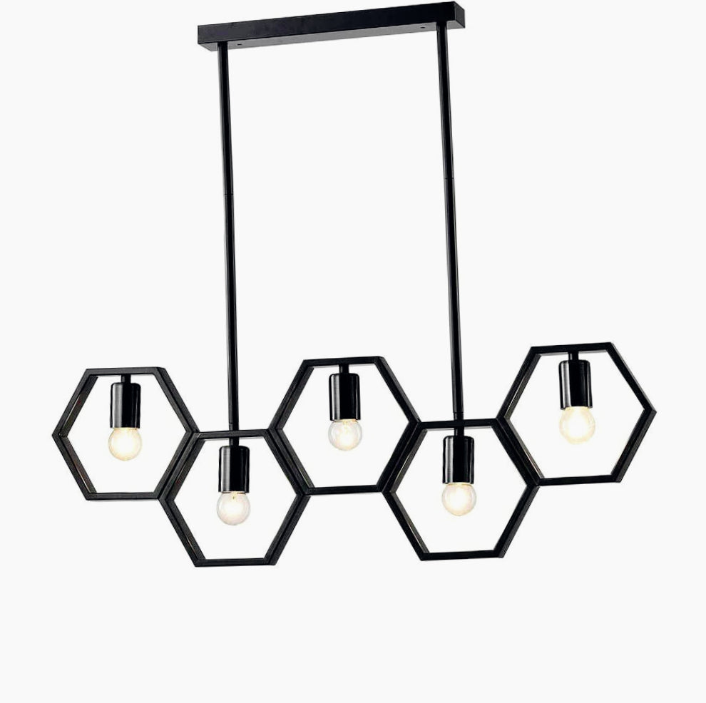 Lampadario a sospensione in metallo nero – Design geometrico con esagoni, attacco E27 - ambraled
