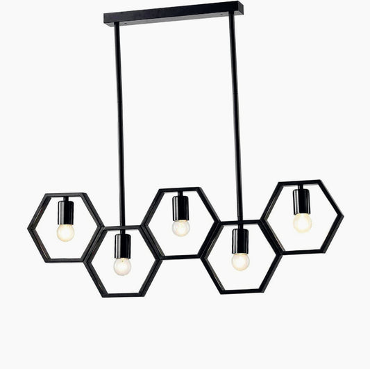 Lampadario a sospensione in metallo nero – Design geometrico con esagoni, attacco E27 - ambraled