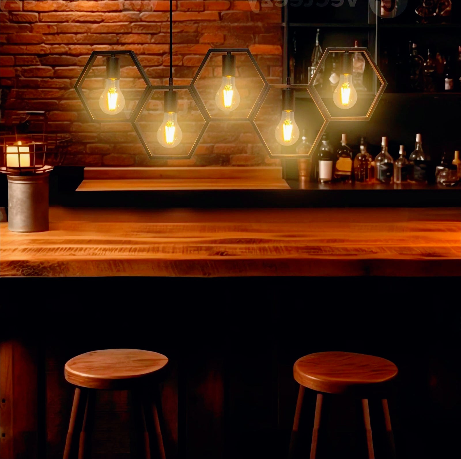 Lampadario a sospensione in metallo nero – Design geometrico con esagoni, attacco E27 - ambraled