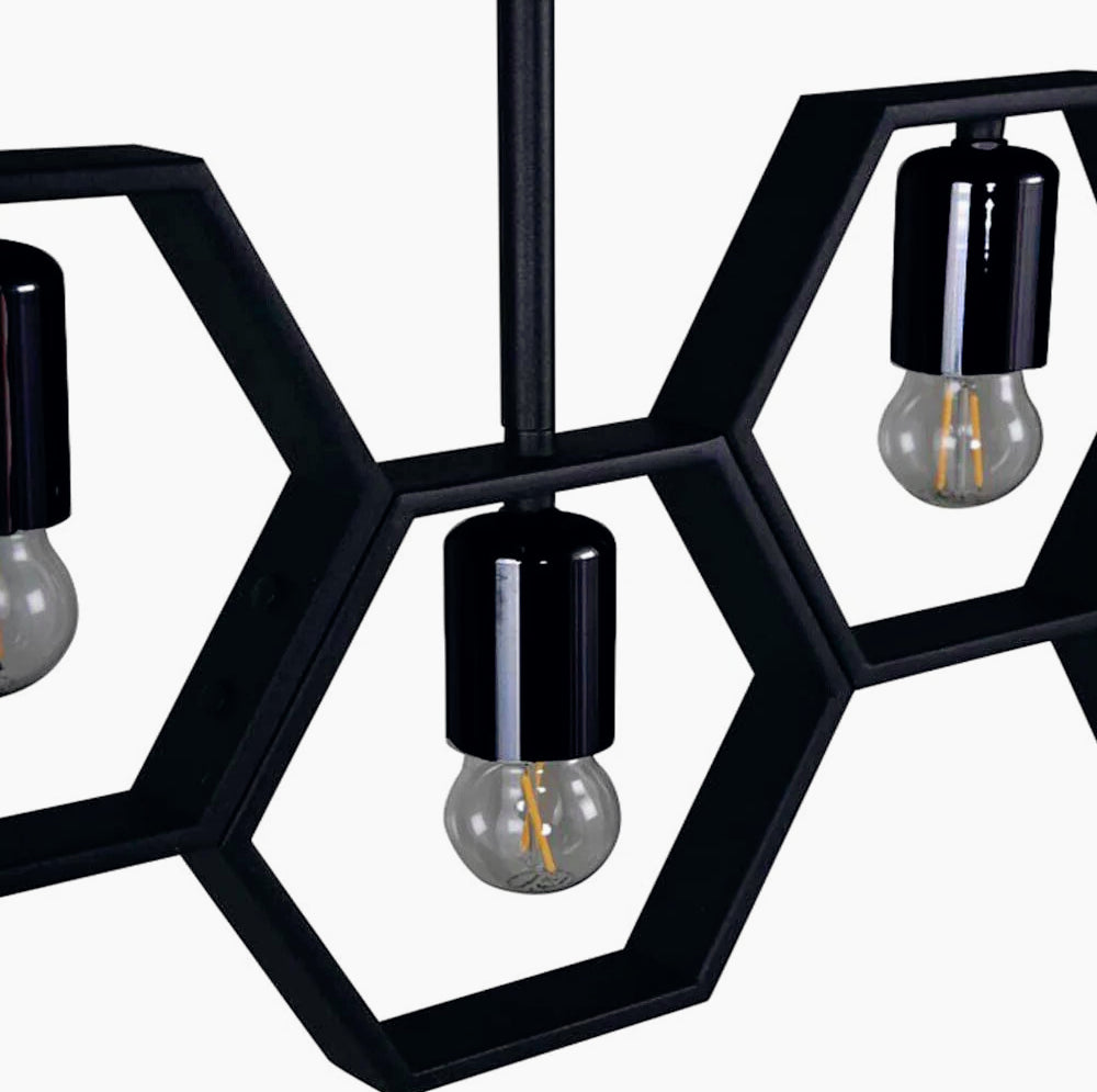 Lampadario a sospensione in metallo nero – Design geometrico con esagoni, attacco E27 - ambraled