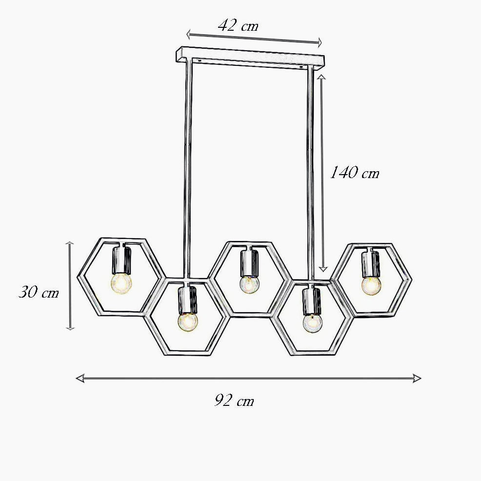 Lampadario a sospensione in metallo nero – Design geometrico con esagoni, attacco E27 - ambraled
