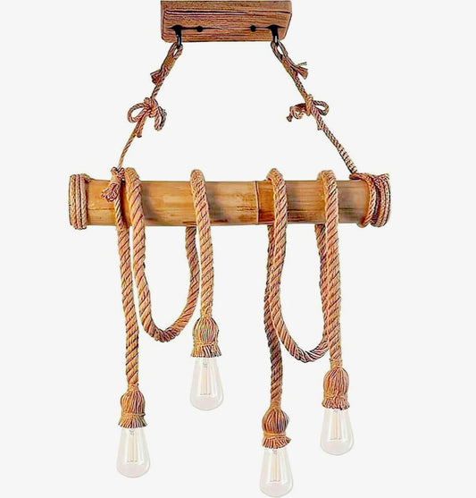 Lampadario a sospensione vintage in corda di canapa – 4 attacchi E27 - ambraled