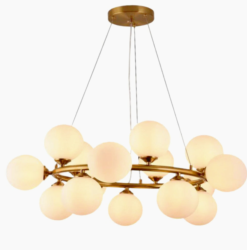Lampadario contemporaneo in bronzo – A sospensione con 15 sfere, attacco G9 - ambraled