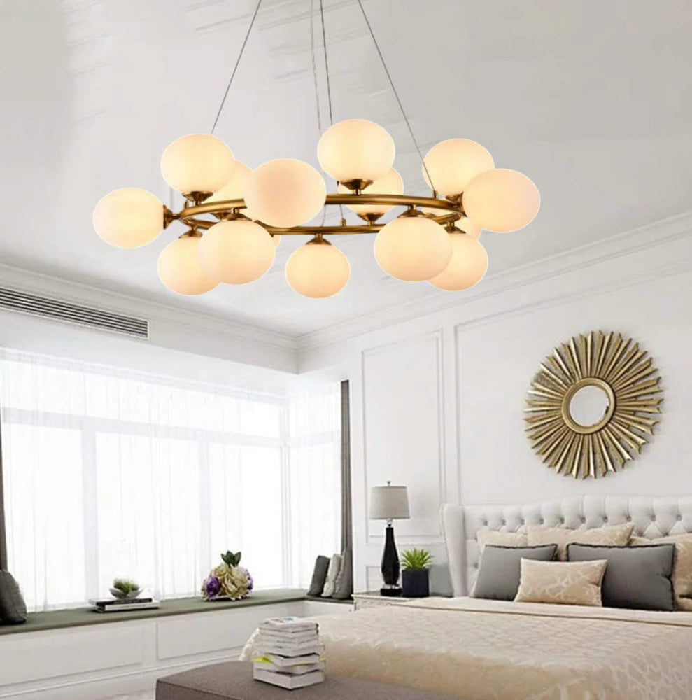 Lampadario contemporaneo in bronzo – A sospensione con 15 sfere, attacco G9 - ambraled