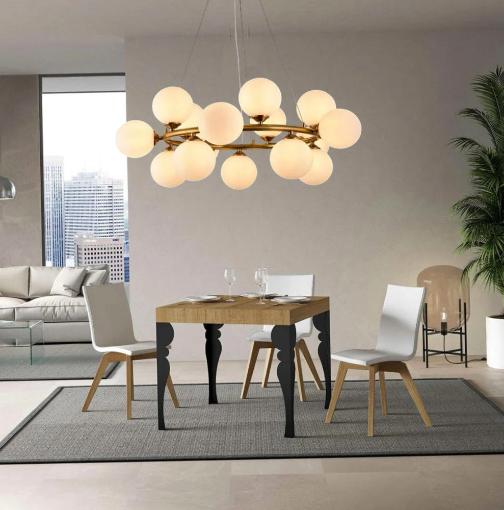 Lampadario contemporaneo in bronzo – A sospensione con 15 sfere, attacco G9 - ambraled
