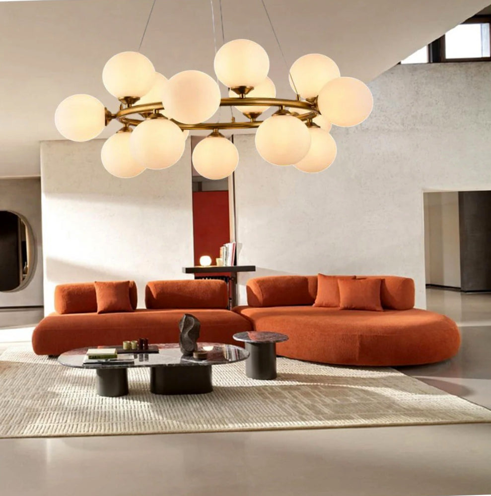 Lampadario contemporaneo in bronzo – A sospensione con 15 sfere, attacco G9 - ambraled