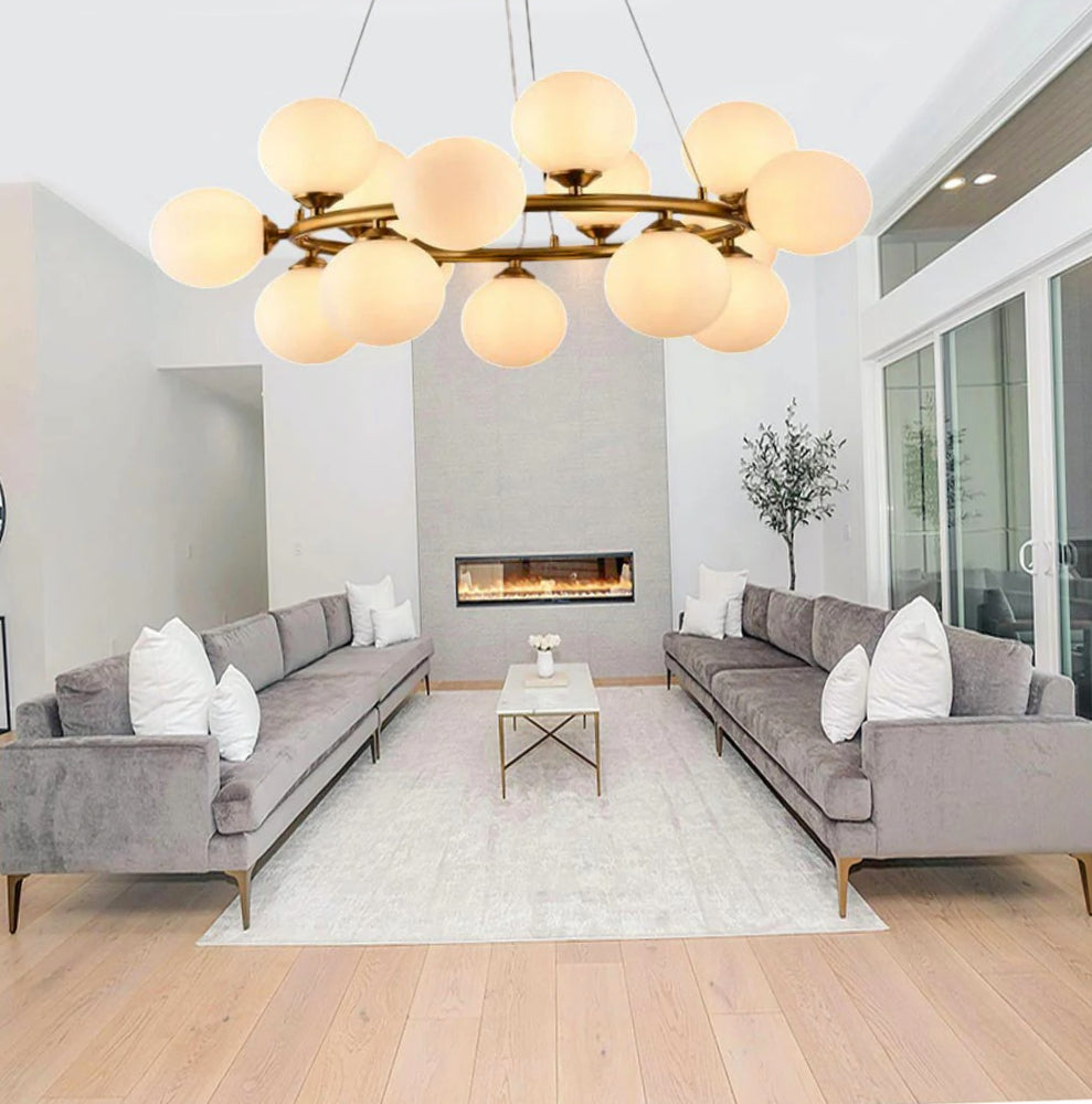 Lampadario contemporaneo in bronzo – A sospensione con 15 sfere, attacco G9 - ambraled
