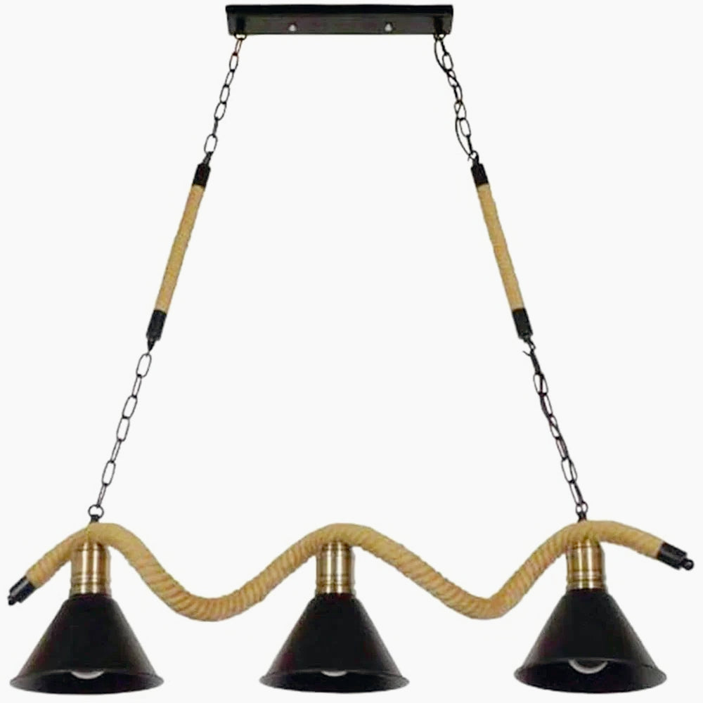 Lampadario da soffitto con corda in canapa – 3 paralumi, attacco E27 - ambraled