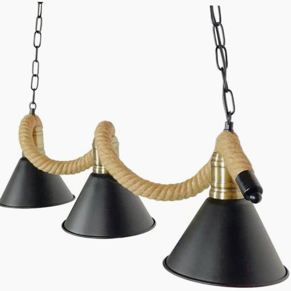 Lampadario da soffitto con corda in canapa – 3 paralumi, attacco E27 - ambraled