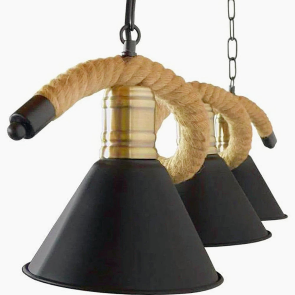 Lampadario da soffitto con corda in canapa – 3 paralumi, attacco E27 - ambraled