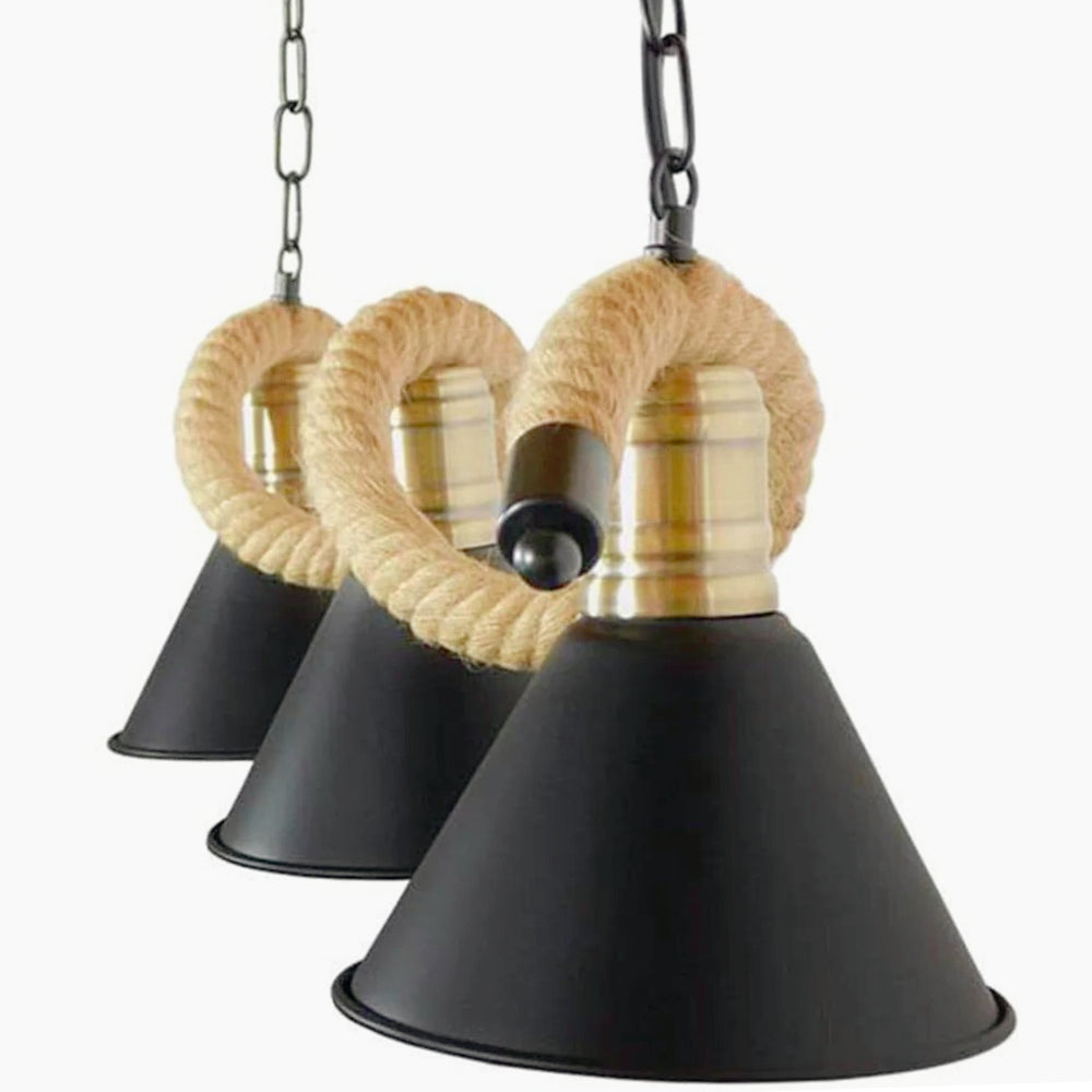 Lampadario da soffitto con corda in canapa – 3 paralumi, attacco E27 - ambraled