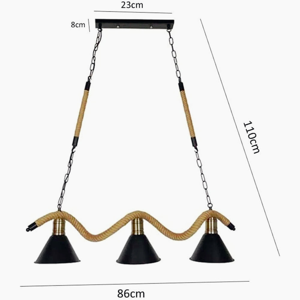 Lampadario da soffitto con corda in canapa – 3 paralumi, attacco E27 - ambraled