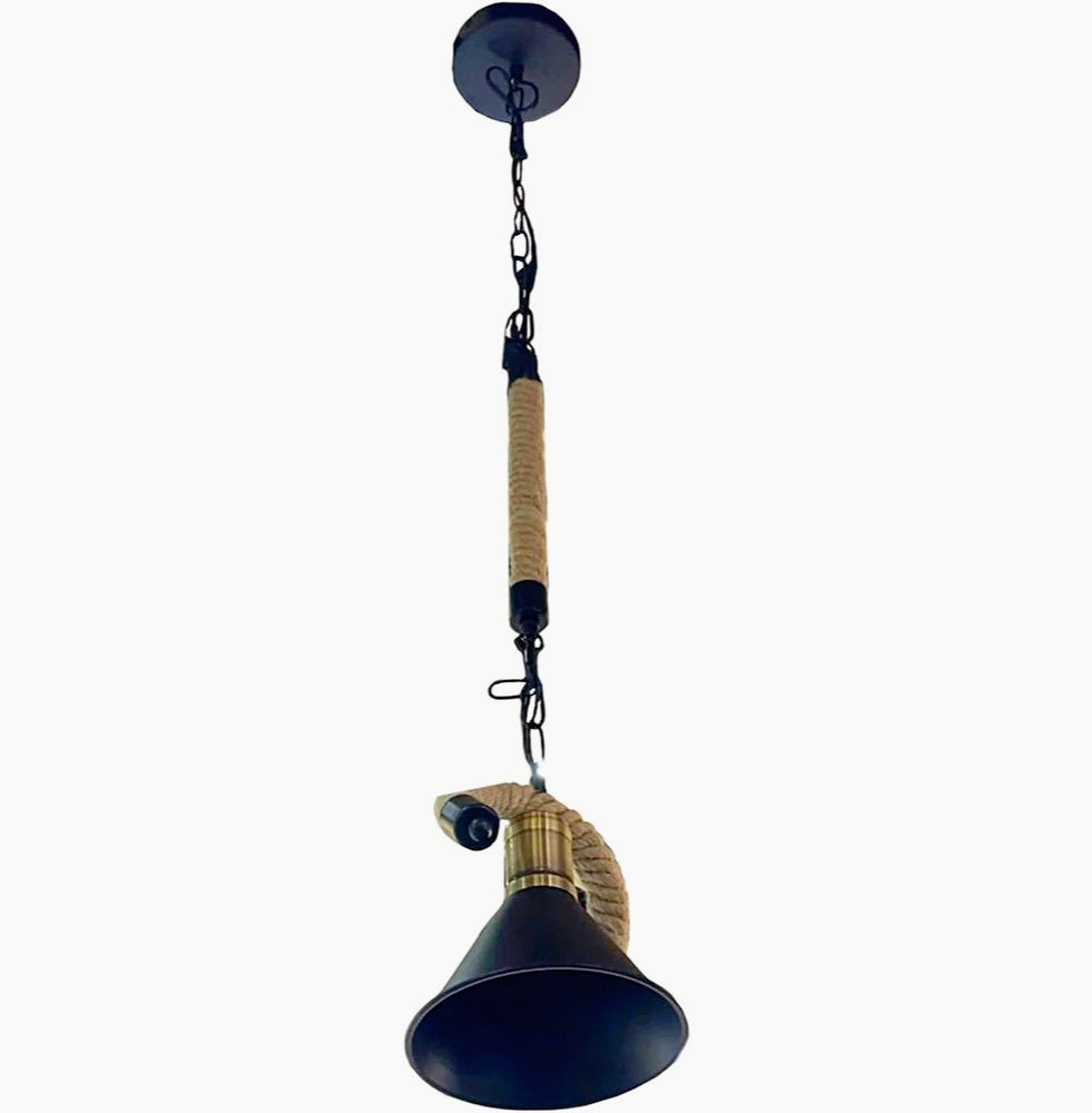 Lampadario da soffitto con corda in canapa – Paralume a campana, attacco E27 - ambraled