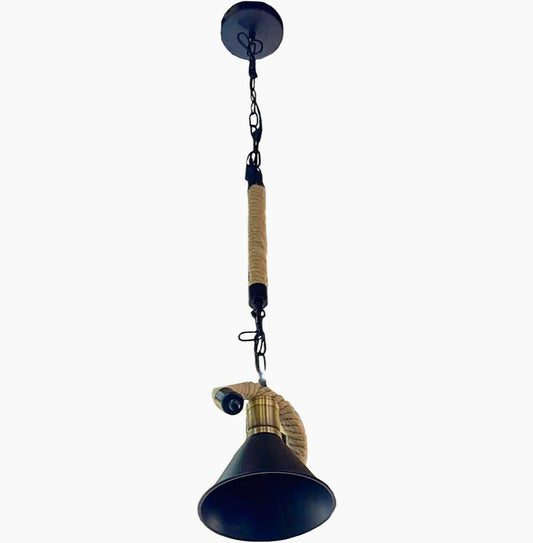 Lampadario da soffitto con corda in canapa – Paralume a campana, attacco E27 - ambraled