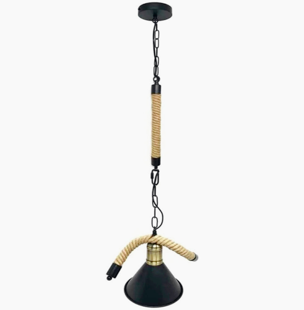 Lampadario da soffitto con corda in canapa – Paralume a campana, attacco E27 - ambraled