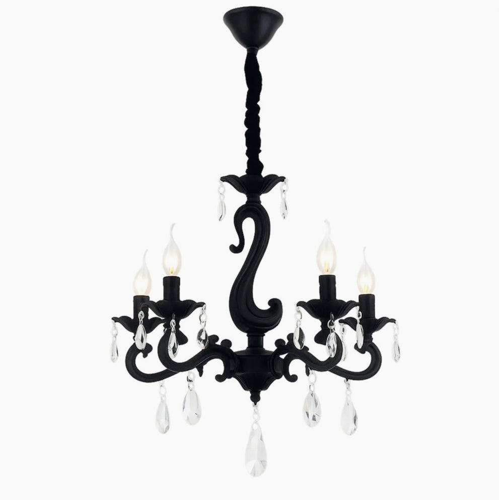 Lampadario da soffitto nero – Bracci con pendenti in acrilico, attacco E14 - ambraled