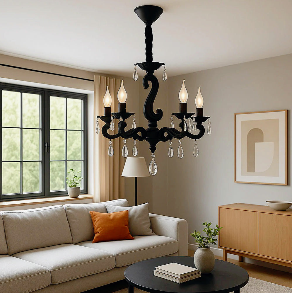 Lampadario da soffitto nero – Bracci con pendenti in acrilico, attacco E14 - ambraled