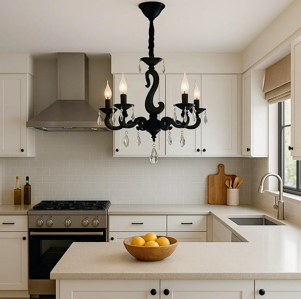 Lampadario da soffitto nero – Bracci con pendenti in acrilico, attacco E14 - ambraled