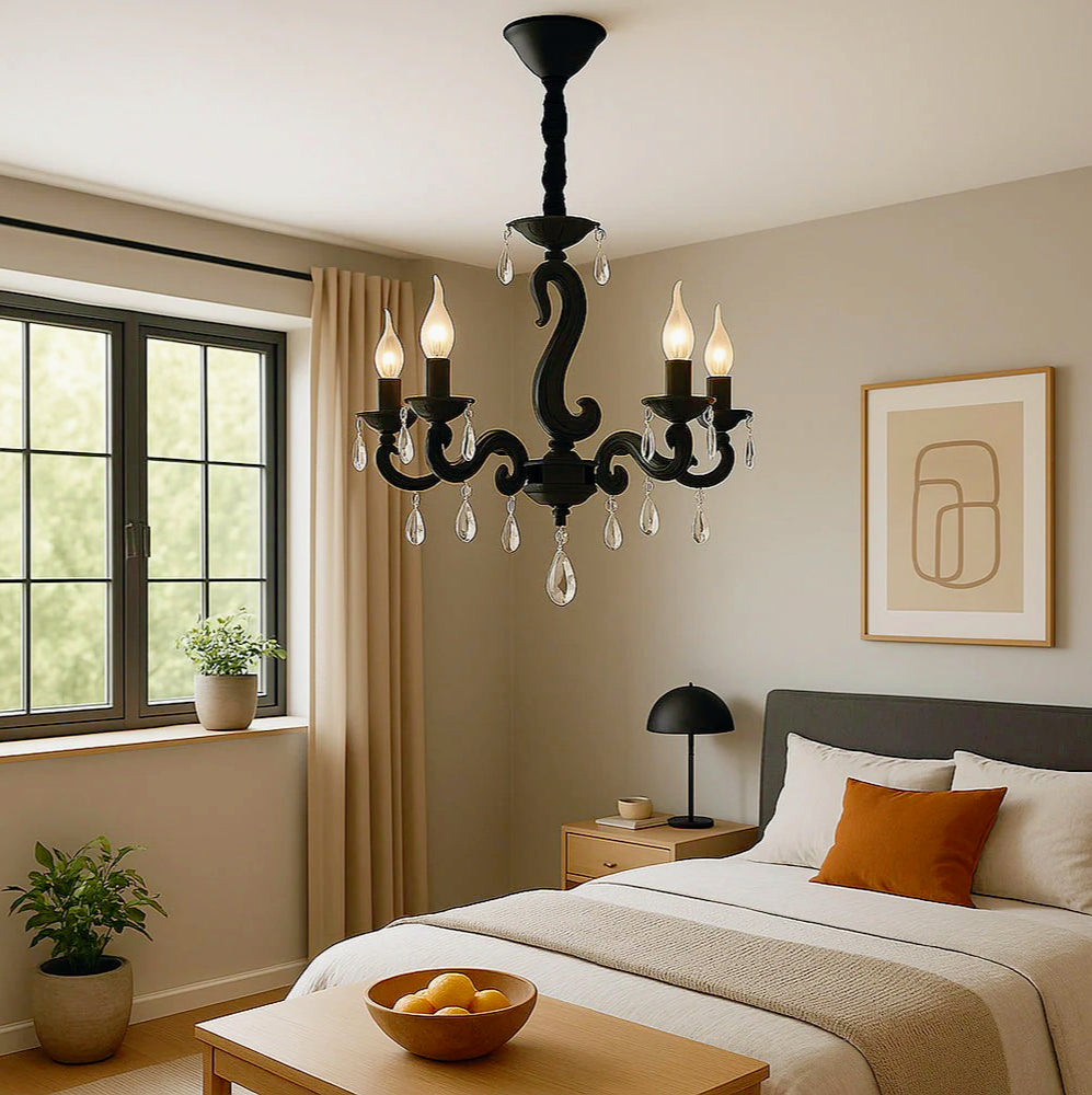 Lampadario da soffitto nero – Bracci con pendenti in acrilico, attacco E14 - ambraled