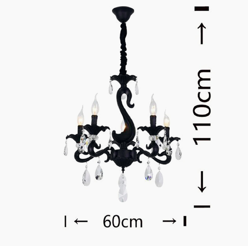 Lampadario da soffitto nero – Bracci con pendenti in acrilico, attacco E14 - ambraled