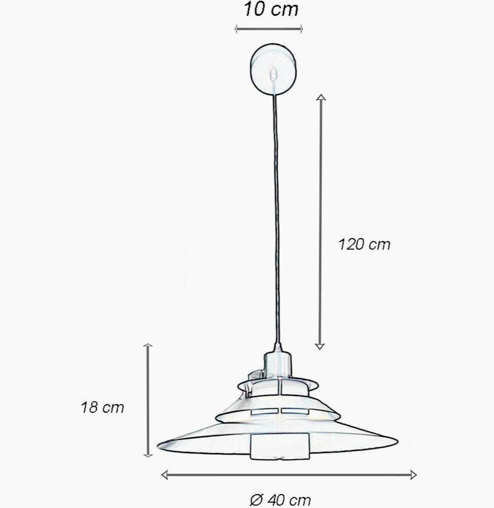 Lampadario industriale pendente – Bianco metallo, paralume in vetro, attacco E27 - ambraled