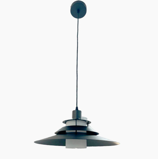 Lampadario industriale pendente – Nero metallo, paralume in vetro, base E27 - ambraled