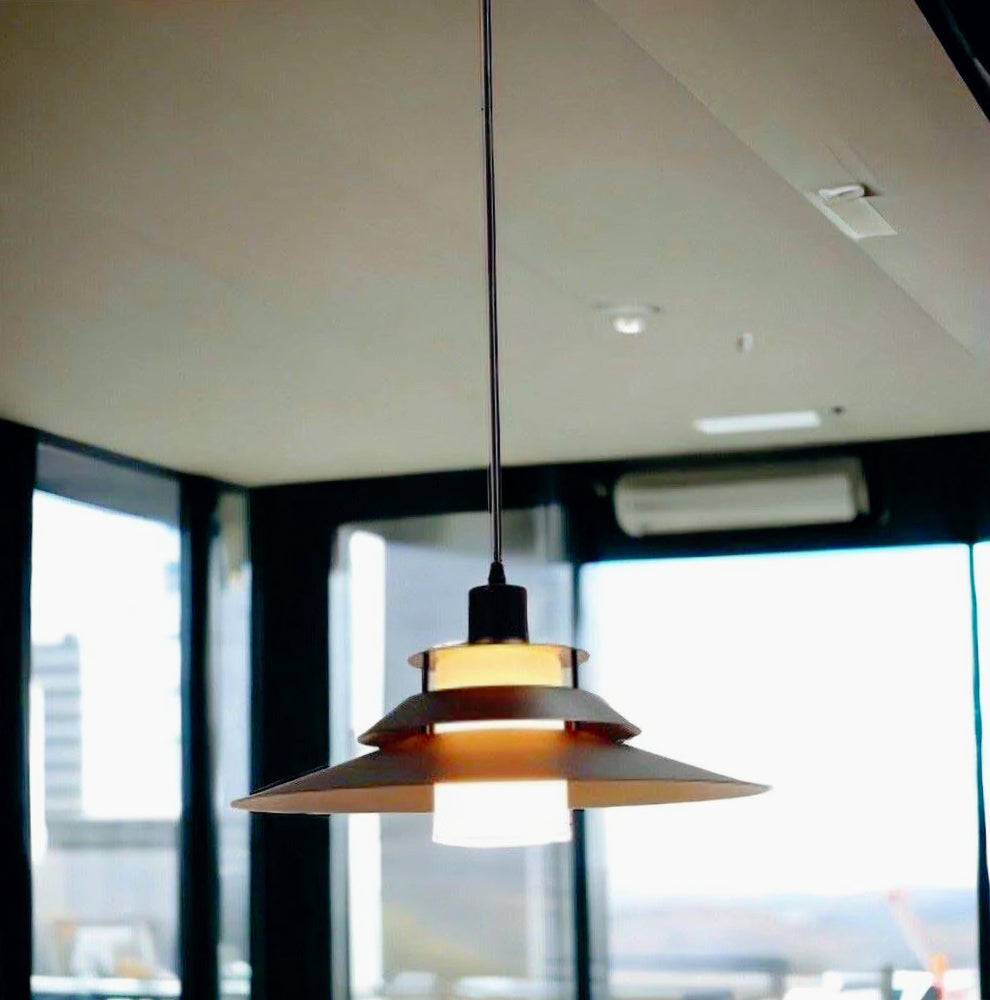 Lampadario industriale pendente – Nero metallo, paralume in vetro, base E27 - ambraled