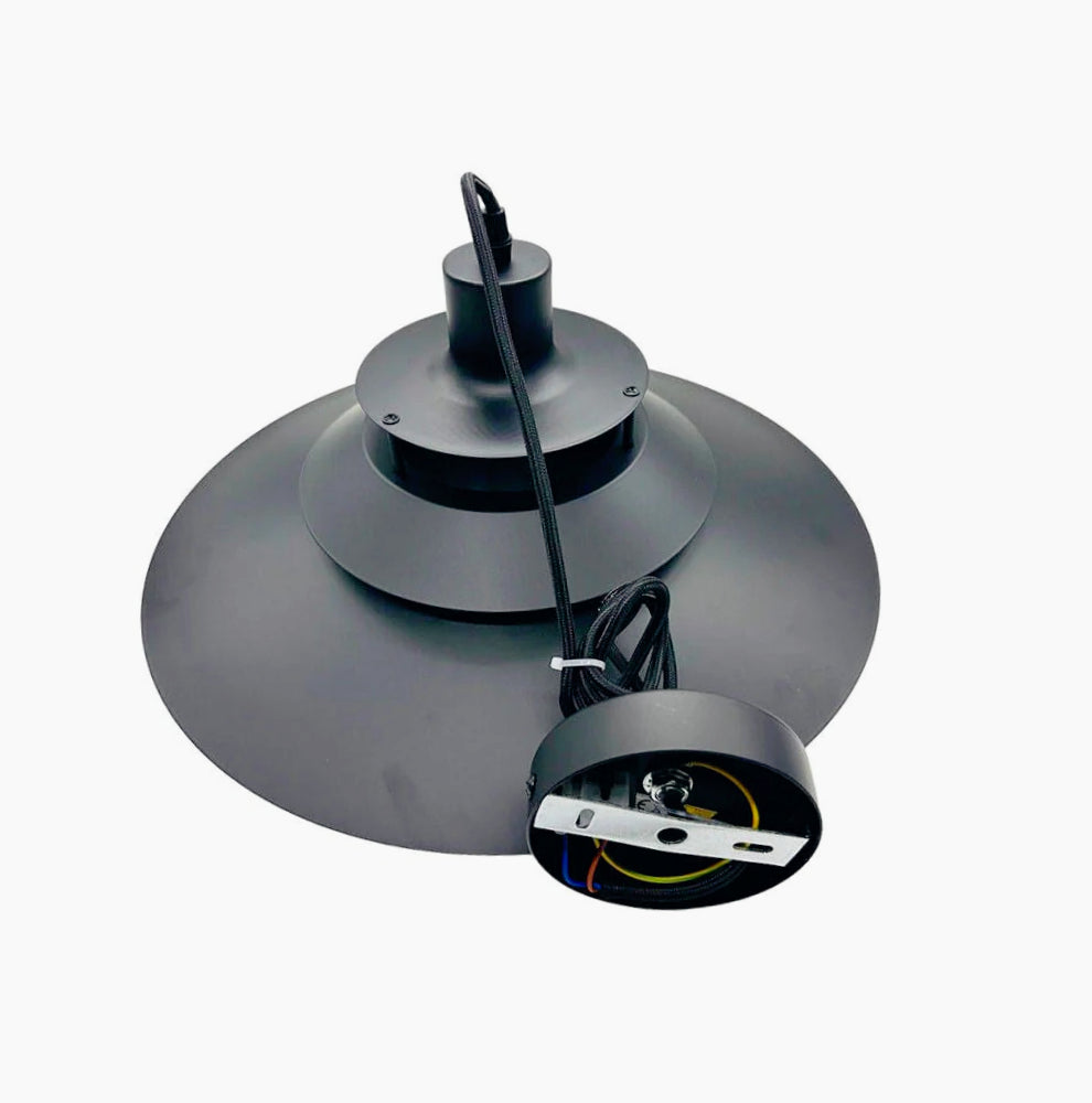 Lampadario industriale pendente – Nero metallo, paralume in vetro, base E27 - ambraled