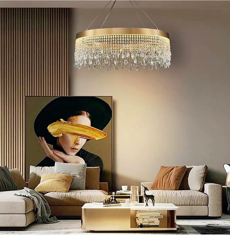Lampadario LED rotondo 32W con cristalli in acrilico – Luce 6500K (bianca brillante) - ambraled