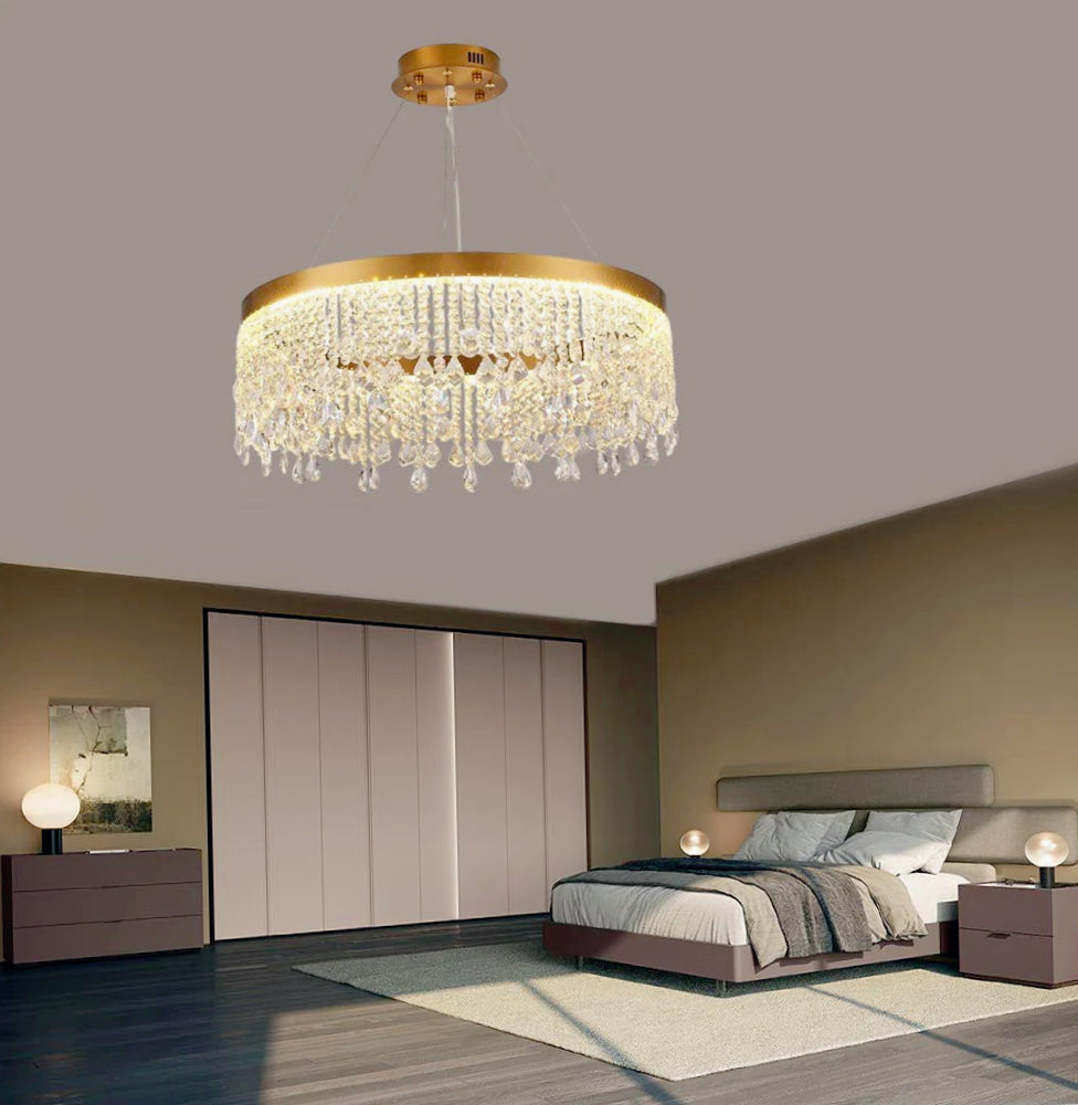 Lampadario LED rotondo 32W con cristalli in acrilico – Luce 6500K (bianca brillante) - ambraled