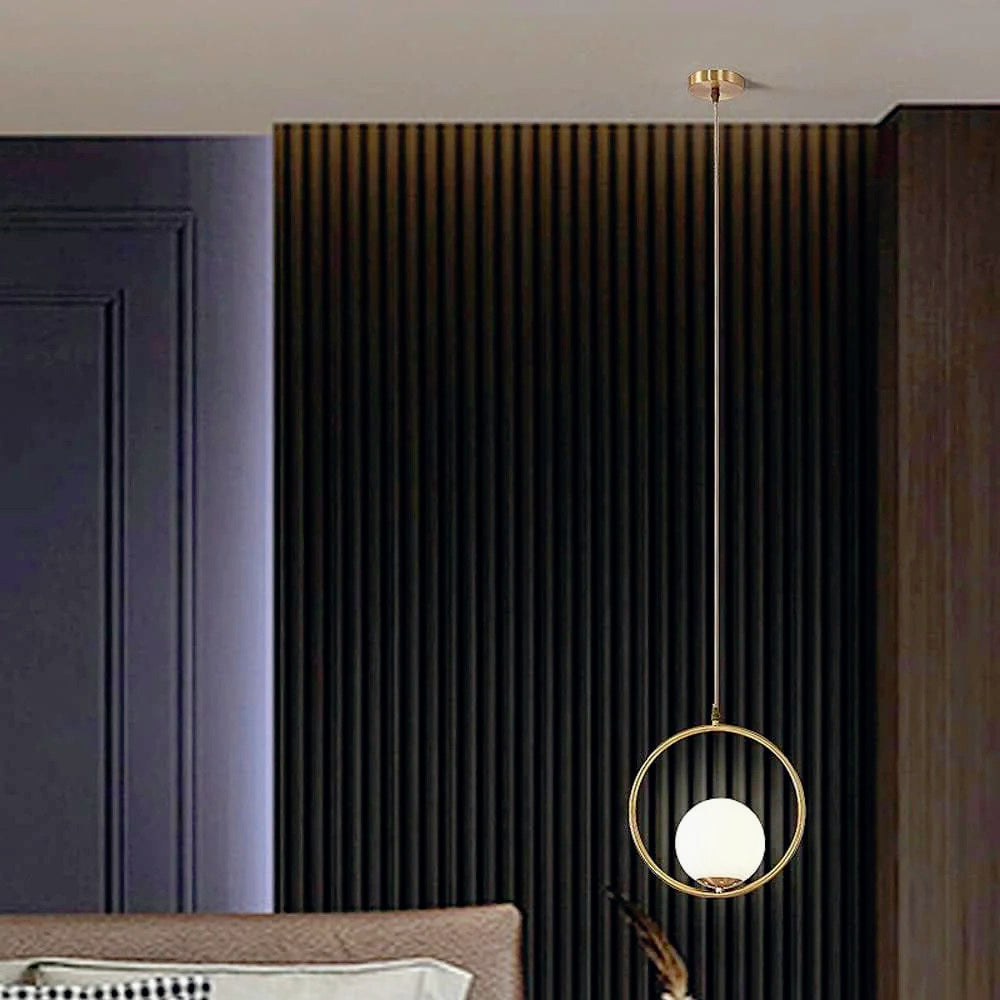 Lampadario minimalista con cerchio in metallo bronzo e sfera opaca G9 - ambraled