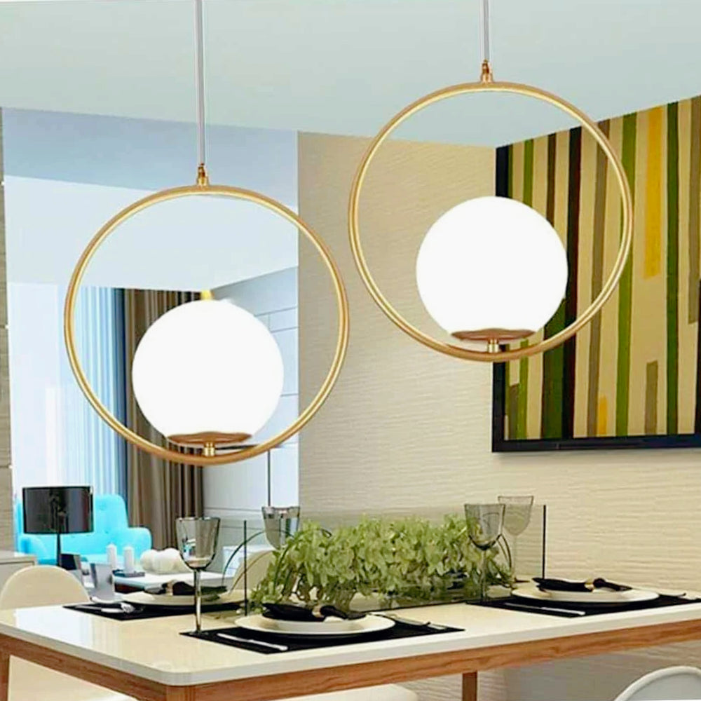 Lampadario minimalista con cerchio in metallo bronzo e sfera opaca G9 - ambraled