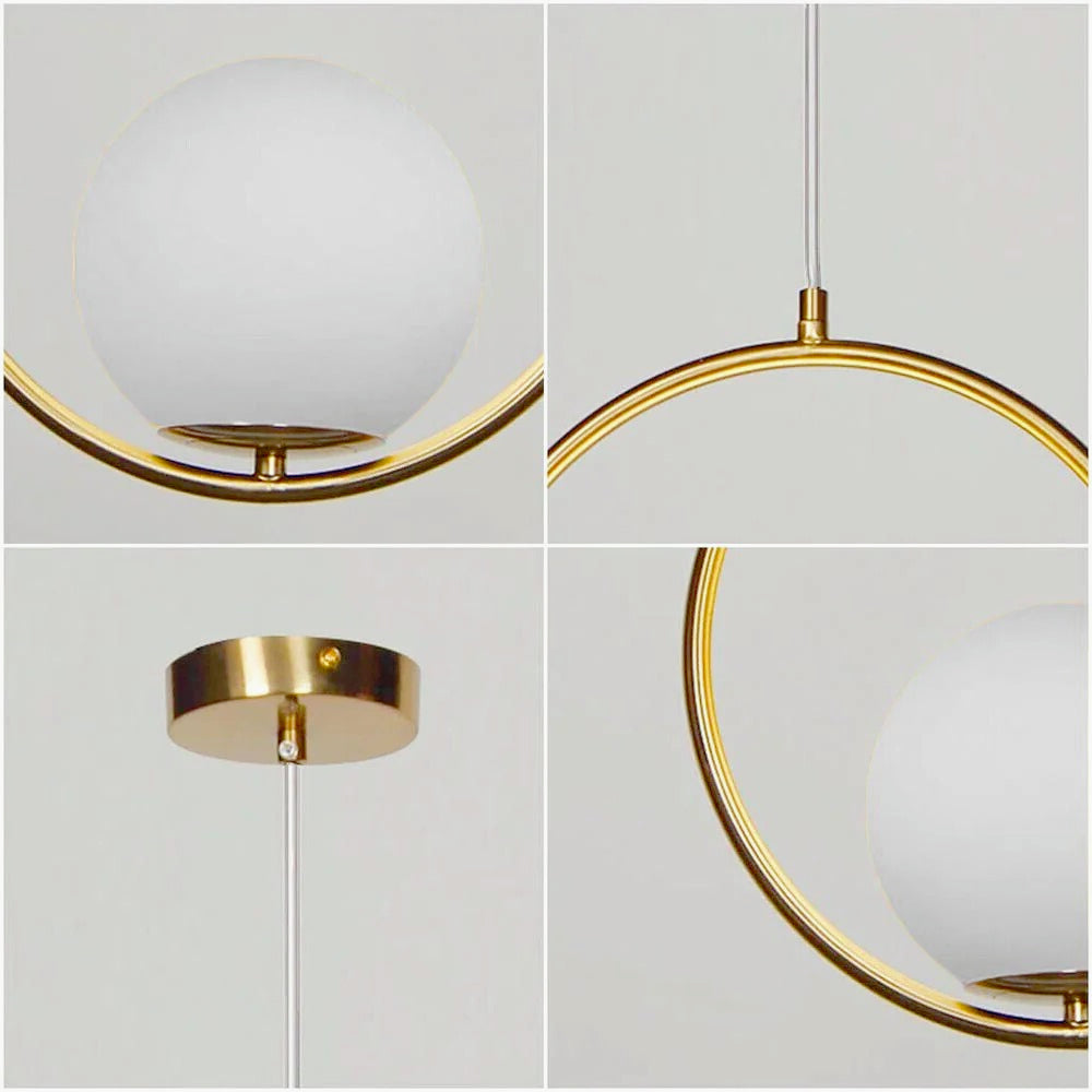 Lampadario minimalista con cerchio in metallo bronzo e sfera opaca G9 - ambraled