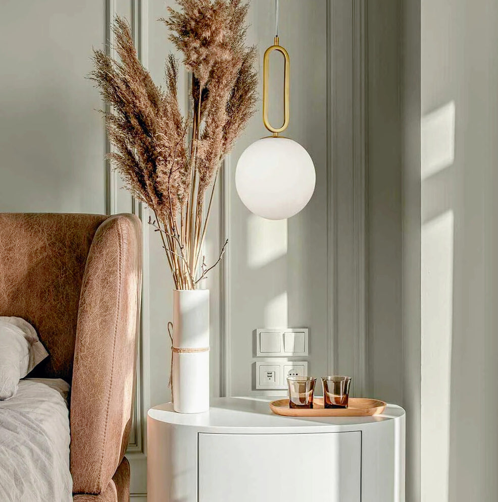 Lampadario minimalista con ovale in metallo bronzo e sfera G9 - ambraled