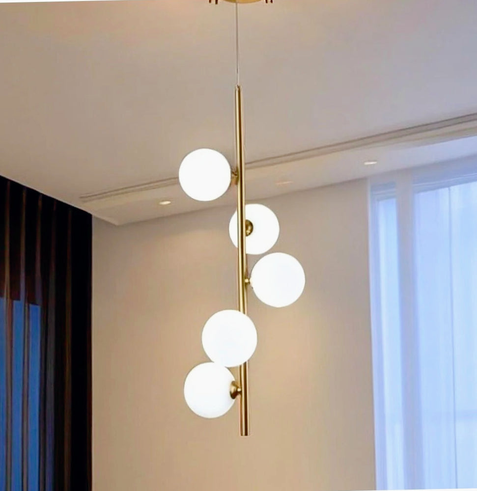 Lampadario minimalista in bronzo con 5 sfere su steli verticali – Attacco G9 - ambraled