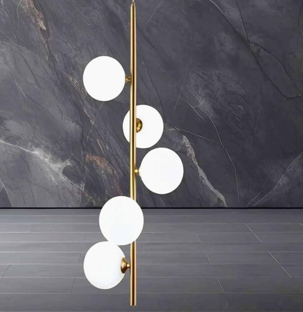 Lampadario minimalista in bronzo con 5 sfere su steli verticali – Attacco G9 - ambraled