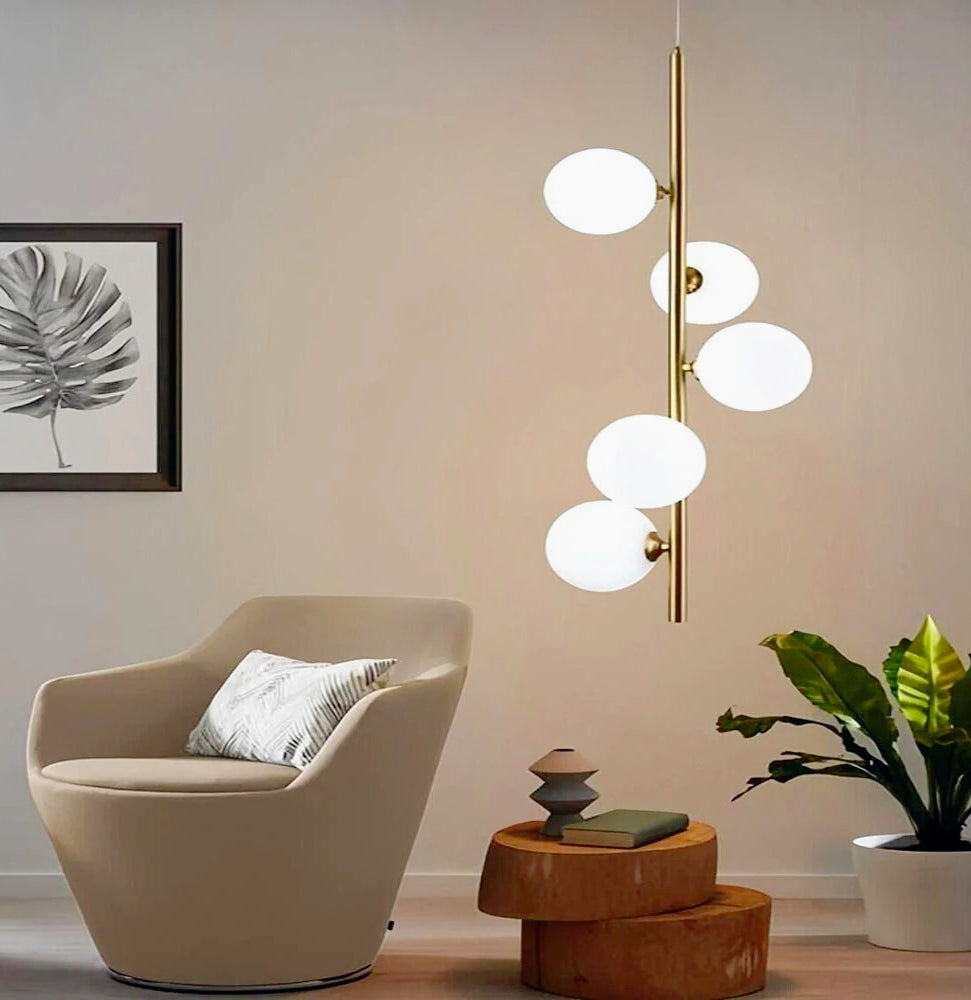 Lampadario minimalista in bronzo con 5 sfere su steli verticali – Attacco G9 - ambraled