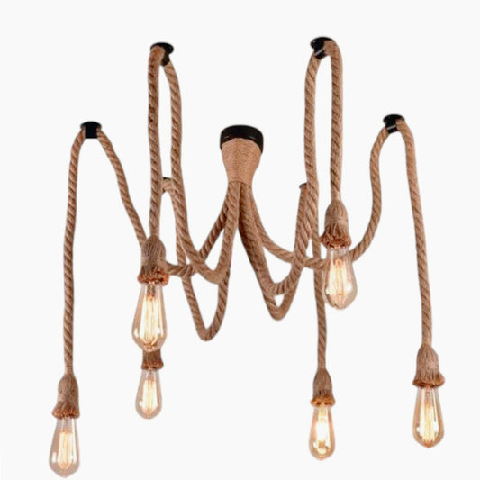 Lampadario ragno a sospensione con 6 corde e portalampade E27 – Design retrò - ambraled