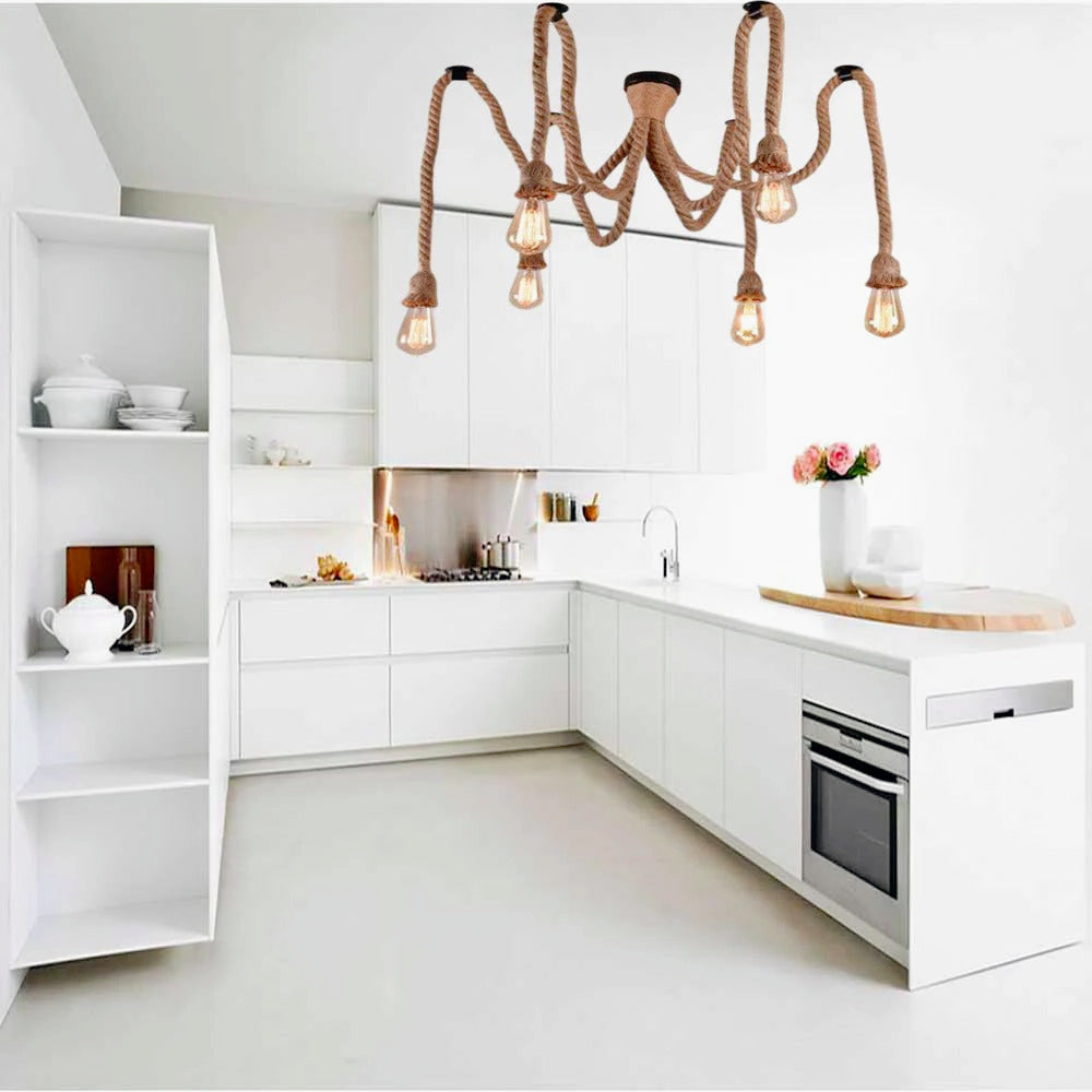 Lampadario ragno a sospensione con 6 corde e portalampade E27 – Design retrò - ambraled