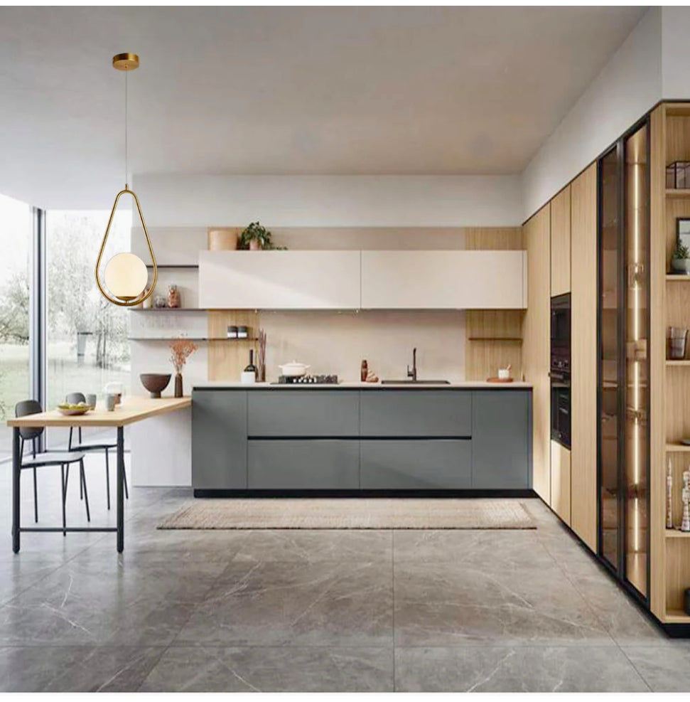 Lampadario sospensione a goccia in bronzo con sfera – Design contemporaneo, attacco G9 - ambraled