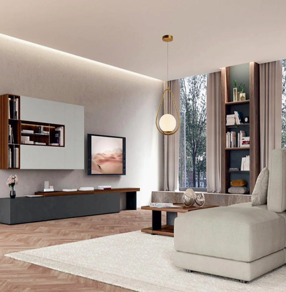 Lampadario sospensione a goccia in bronzo con sfera – Design contemporaneo, attacco G9 - ambraled