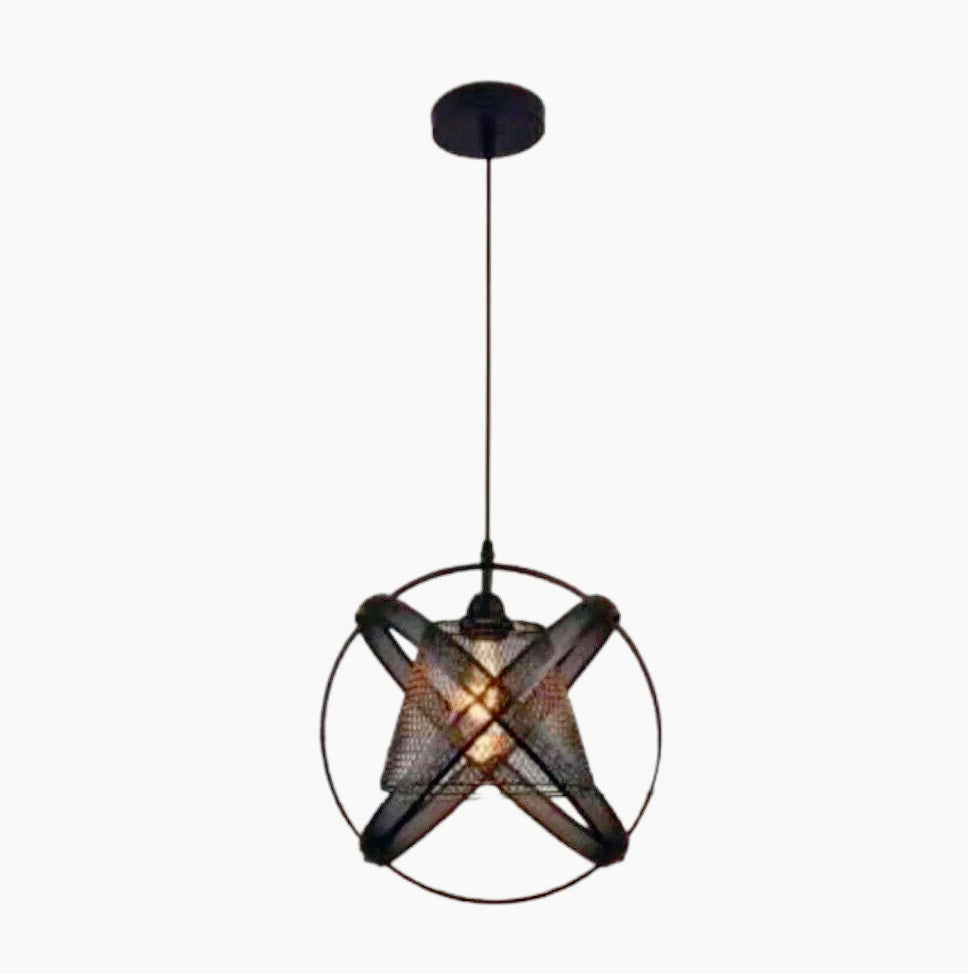 Lampadario sospensione nero con 3 anelli traforati – Attacco E27, design moderno - ambraled