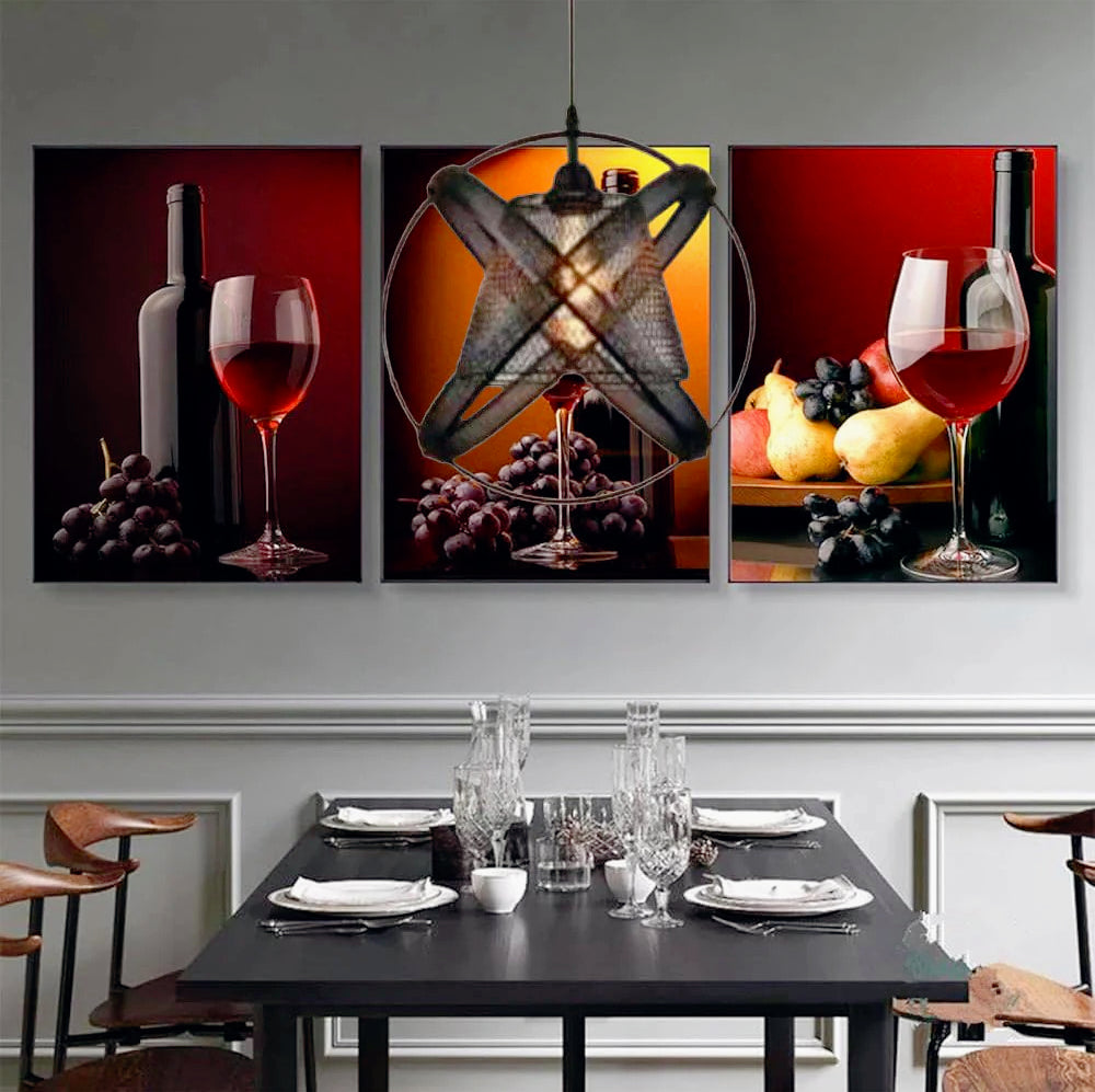 Lampadario sospensione nero con 3 anelli traforati – Attacco E27, design moderno - ambraled