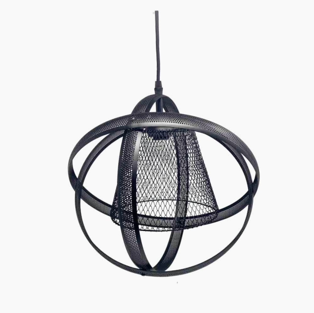 Lampadario sospensione nero con 3 anelli traforati – Attacco E27, design moderno - ambraled