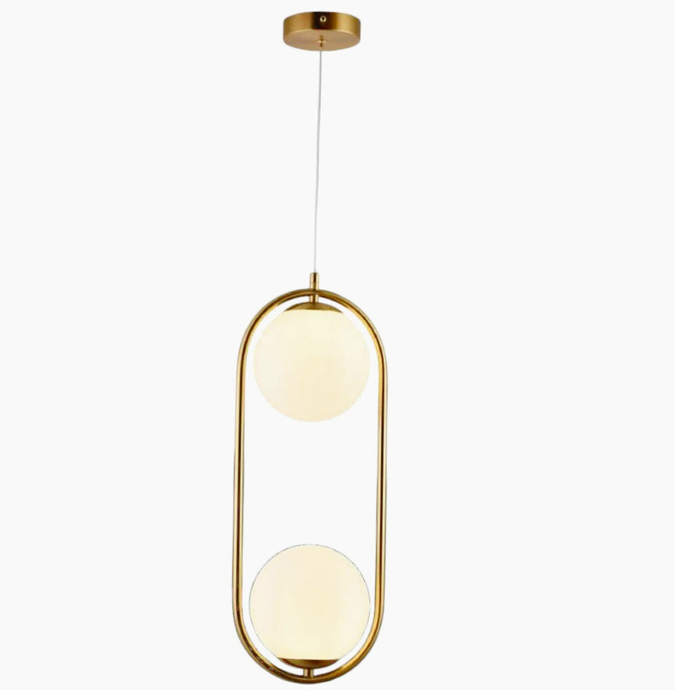 Lampadario sospensione ovale in bronzo – Con due sfere, attacco G9, stile contemporaneo - ambraled