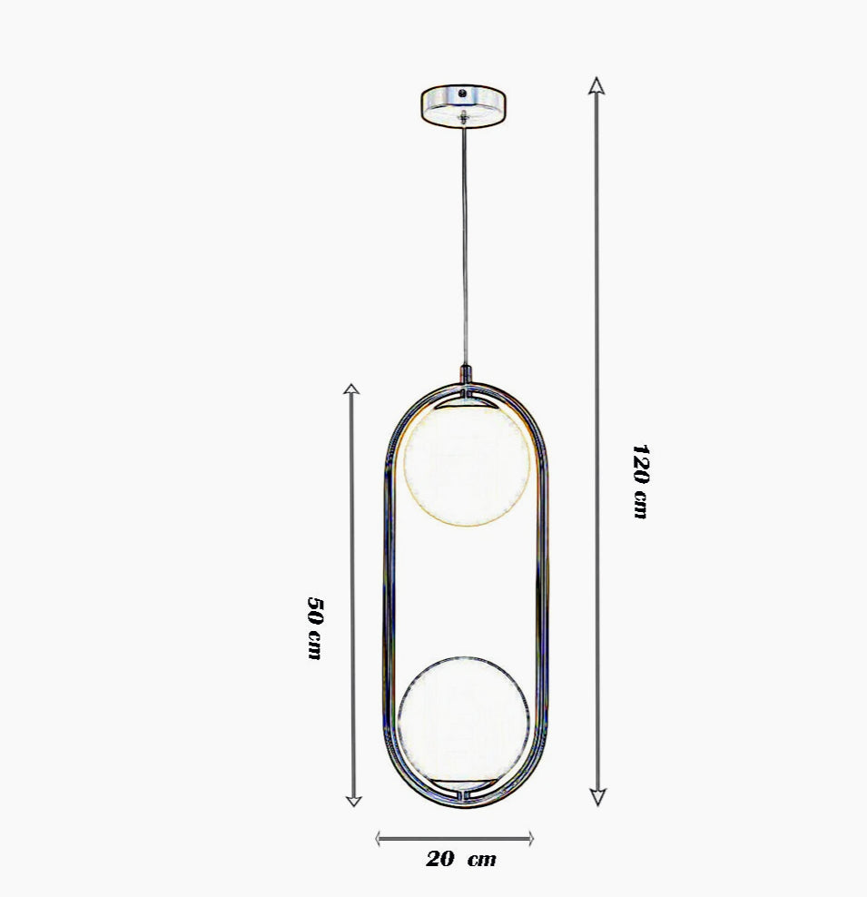 Lampadario sospensione ovale in bronzo – Con due sfere, attacco G9, stile contemporaneo - ambraled