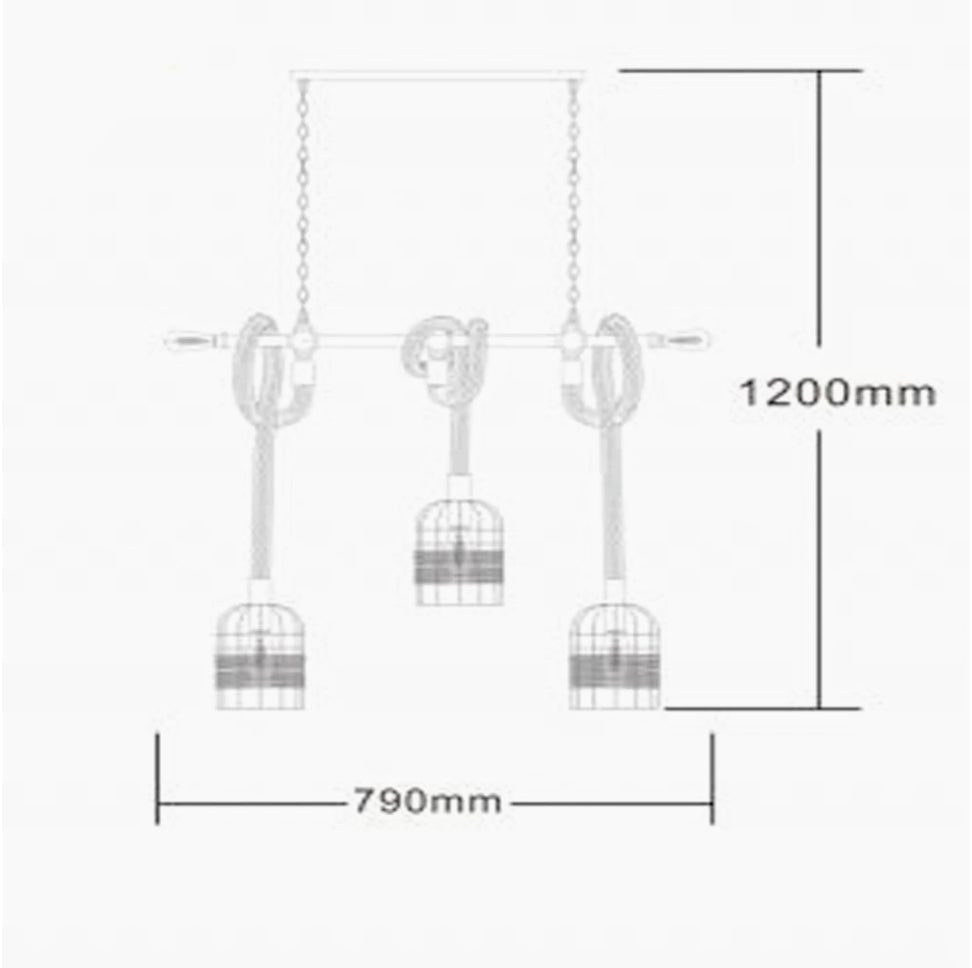 Lampadario stile industriale in metallo e corda di canapa – Design retrò, attacco E27 - ambraled