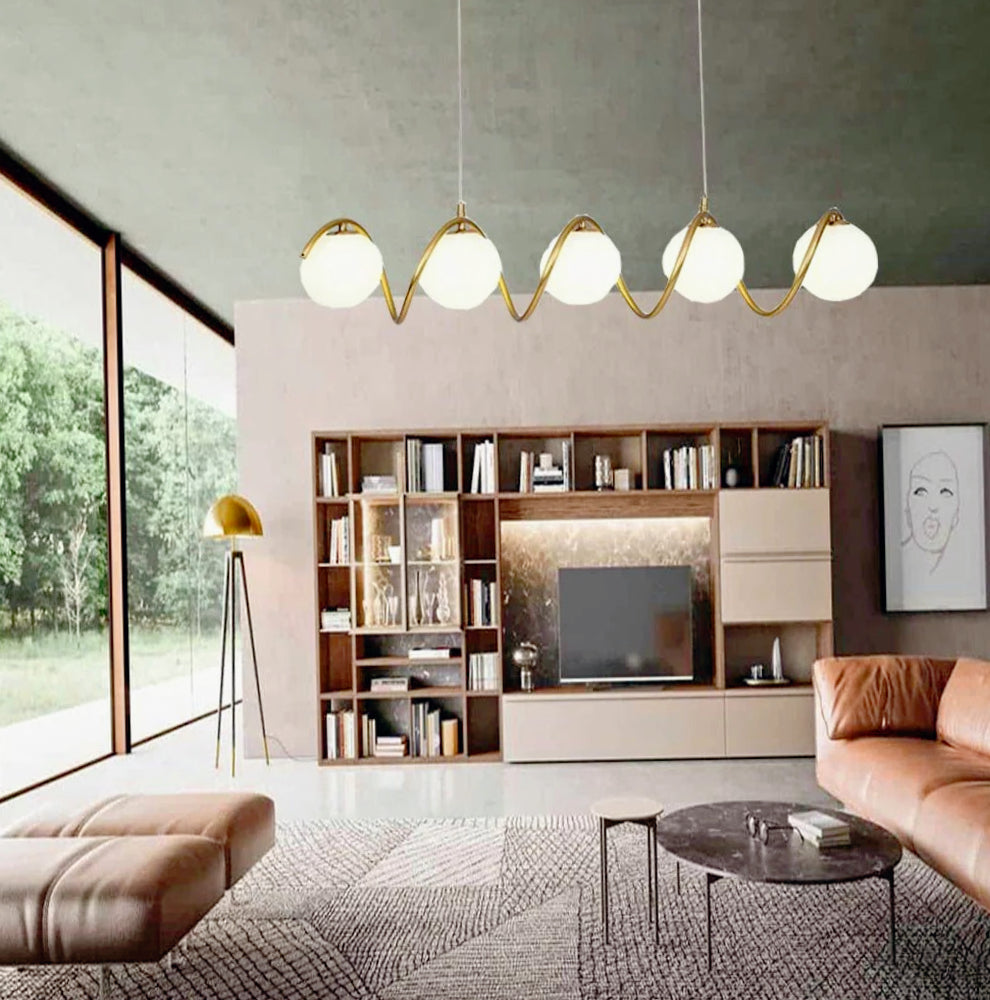 Lampadario Twister con 5 sfere in oro – 5x lampade decorative, attacco G9 - ambraled